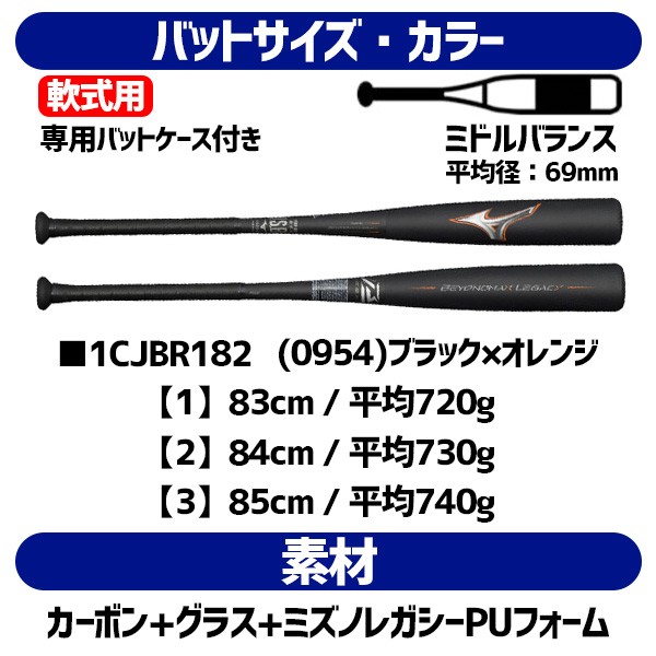 ★カイロ付き★ 野球 ミズノ ビヨンドマックスレガシー バット レガシー 軟式 ミドルバランス 83cm 84cm 85cm 1CJBR182 軟式用  FRP製 MIZUNO 軟式野球 野球用品 スワロースポーツ