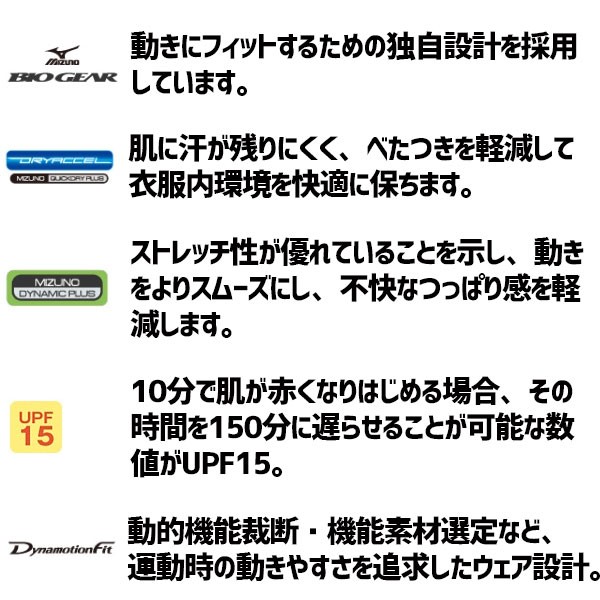 野球 アンダーシャツ 長袖 丸首 フィット ミズノ バイオギア 吸汗速乾