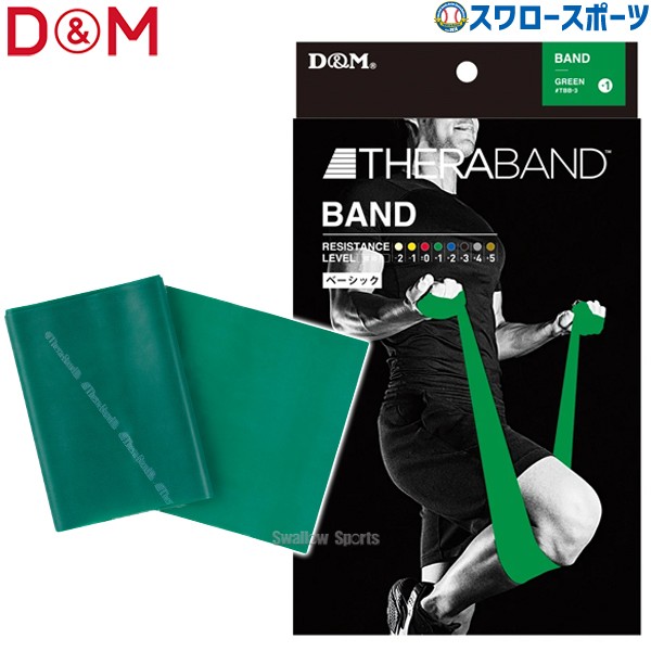 野球 D＆M THERABAND セラバンド ブリスターパック 2m 強度レベル+1 グリーン エクササイズ チューブ TBB3 野球用品 スワロースポーツ