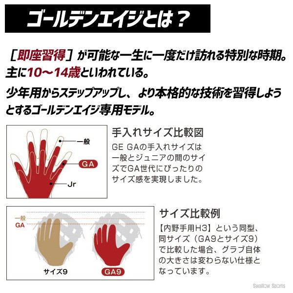 野球 ミズノ 限定 ゴールデンエイジ用 少年用 硬式用 グローブ グラブ グローバルエリート HselectionSIGNA  オールラウンド用 右投用  1AJGA31100 MIZUNO 野球用品 スワロースポーツ