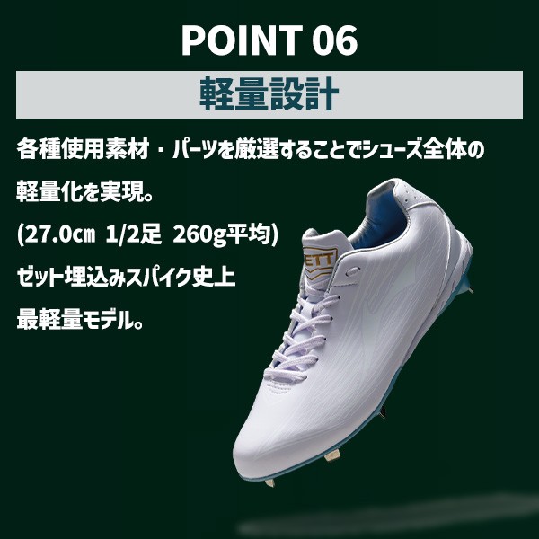 野球 ゼット スパイク 白 スパイク 金具 ワイド 防汚 樹脂底 埋め込み ウイニングロードWH 高校野球対応 BSR2207WH ZETT 野球用品 スワロースポーツ